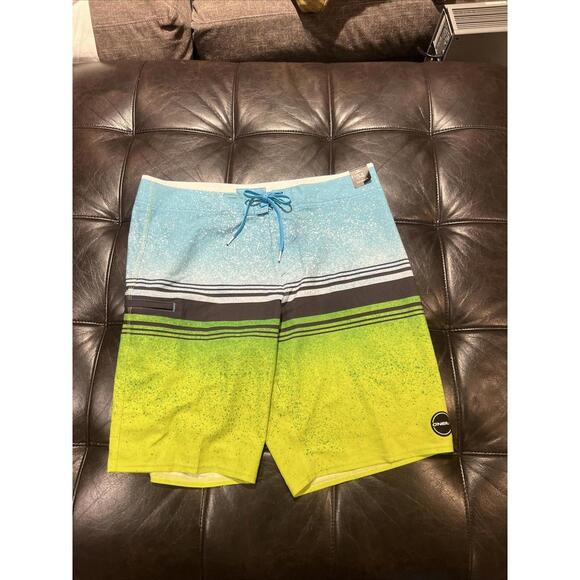 O'Neill Other - New O'NEILL Swim Trunks Boardshorts Green Blue HYPERFREAK Mens 34 Stretch Pocket